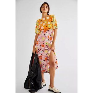NWT FREE PEOPLE Sz US 6 PINK DIXIE DRESS MIXED FLORAL MIDI X NEVER FULLY DRESSED